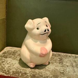 Vintage Ceramic Pig Figurine • Miniature • Under 3” • Pink & White